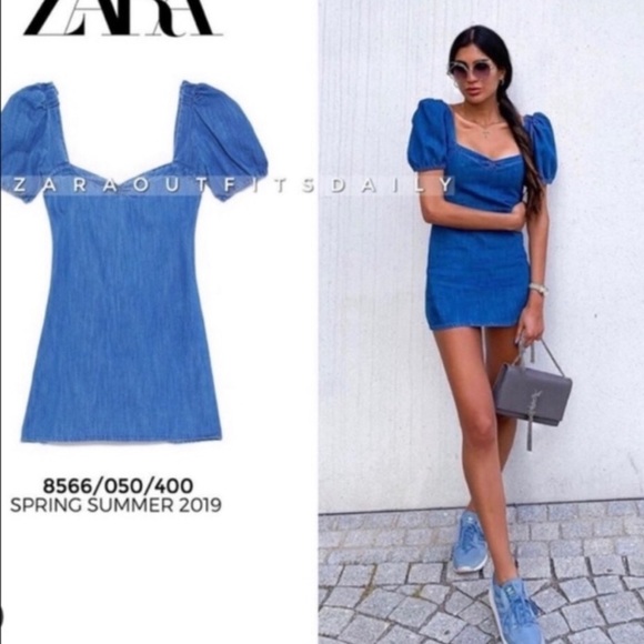 Zara Denim Mini Balloon Sleeve Dress - Picture 6 of 13